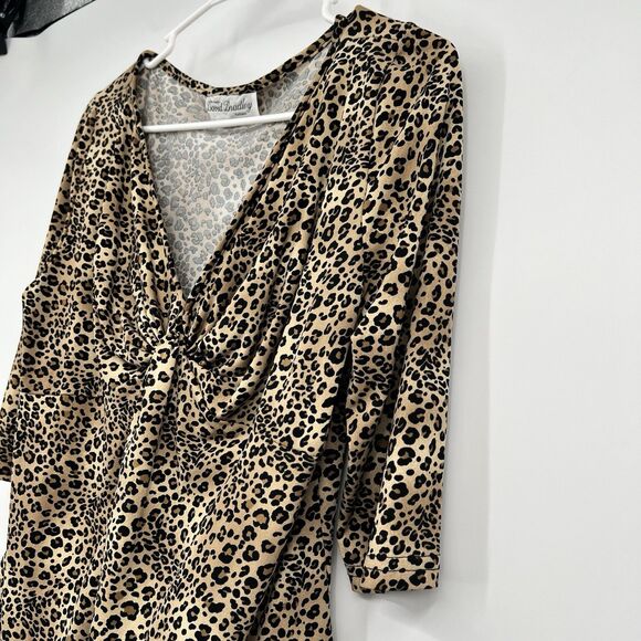 Womens VTG Animal Print Y2K Blouse L 3/4 Sleeves Vneck Cheetah Casual Rockabilly - Picture 5 of 9